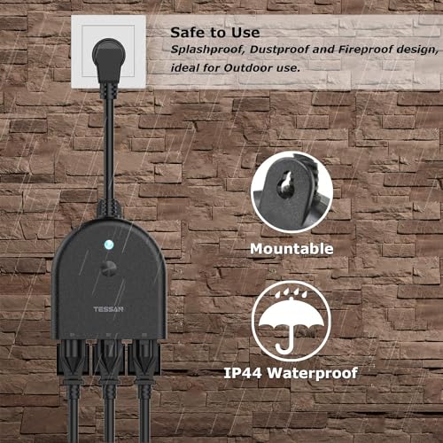 TESSAN Outdoor Smart Plug Waterproof, TESSAN WiFi Smart Outlet Switch with 3 Individual Sockets Compatible with Alexa Google Home, Remote Control and Timer Function, 2.4GHz Wi-Fi Only - Image 2