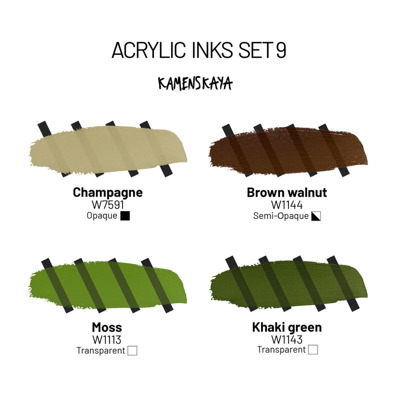 Kamenskaya Acrylic Inks for Artists - Acrylic Ink Set, Color Combination #9-4 pcs. 1 Fl Oz (30 ml) Each - Image 2