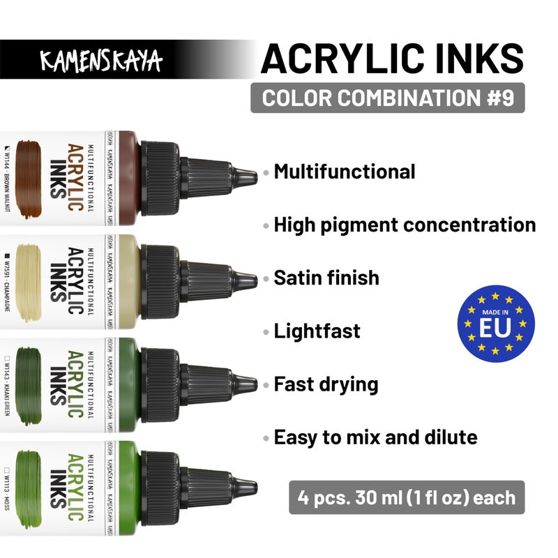 Kamenskaya Acrylic Inks for Artists - Acrylic Ink Set, Color Combination #9-4 pcs. 1 Fl Oz (30 ml) Each - Image 3