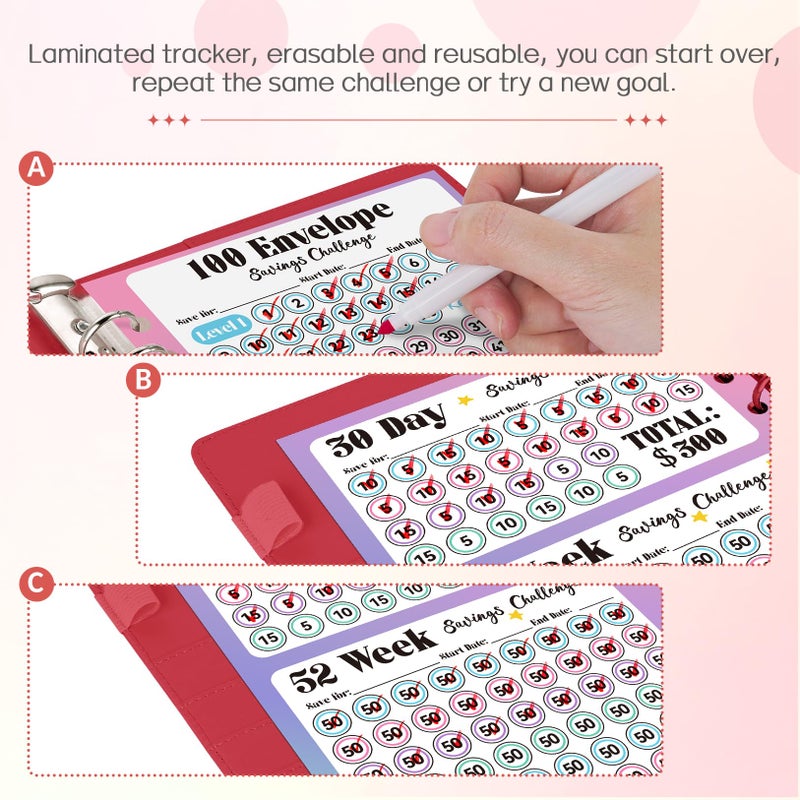 Sooez 100 Envelope Savings Challenge Book with 100 Pocket Pre-Numbered & Reusable Laminated Tracker - Image 4