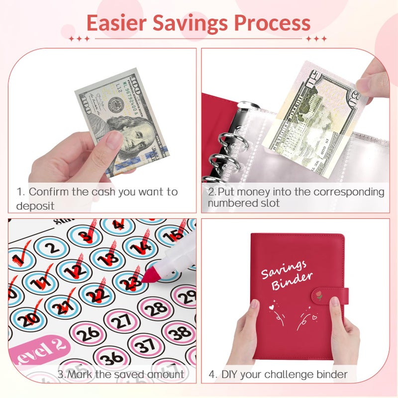 Sooez 100 Envelope Savings Challenge Book with 100 Pocket Pre-Numbered & Reusable Laminated Tracker - Image 5