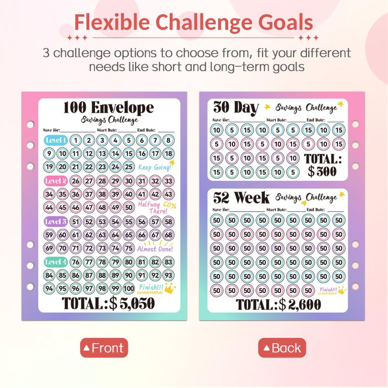 Sooez 100 Envelope Savings Challenge Book with 100 Pocket Pre-Numbered & Reusable Laminated Tracker - Image 3