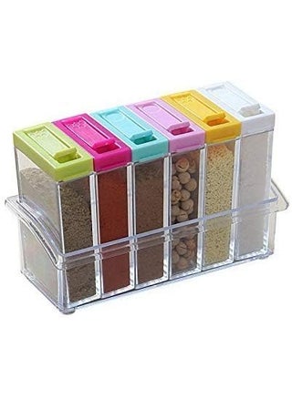 GETZET Crystal Seasoning Spice Rack 6 Lid Container Set Condiment Shelf Holder Jars Dispenser Masala Rack Easy Flow Storage Crystal Seasoning Box multicolor - pzsku/Z7C4F1813D208BFFDF130Z/45/1748264896/0e5ff9c6-6d8c-41c3-870d-df0ecae96e7c