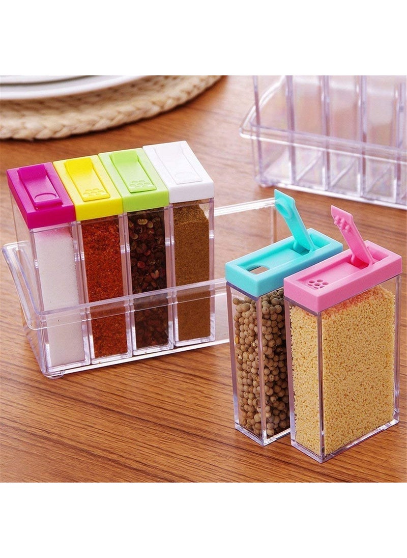 GETZET Crystal Seasoning Spice Rack 6 Lid Container Set Condiment Shelf Holder Jars Dispenser Masala Rack Easy Flow Storage Crystal Seasoning Box multicolor