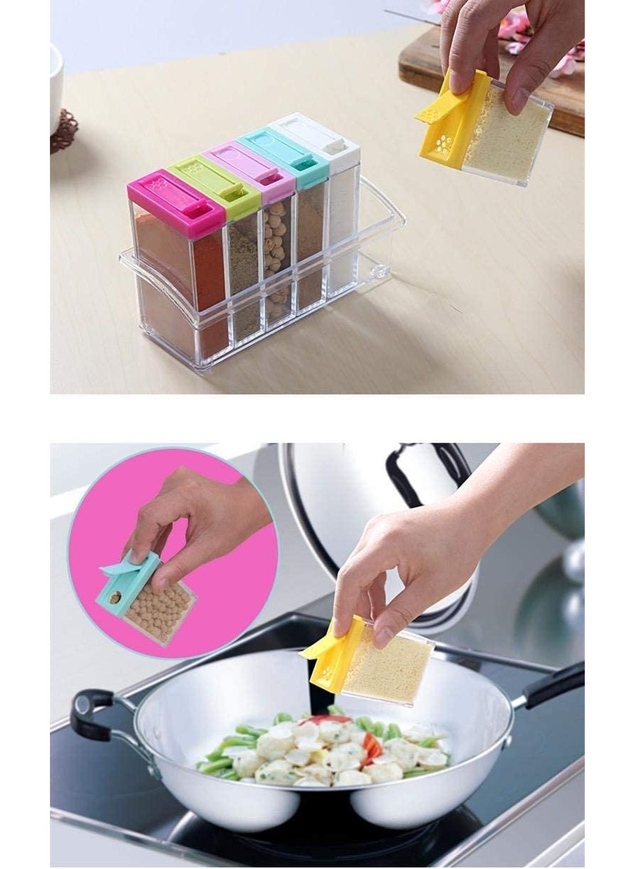 GETZET Crystal Seasoning Spice Rack 6 Lid Container Set Condiment Shelf Holder Jars Dispenser Masala Rack Easy Flow Storage Crystal Seasoning Box multicolor