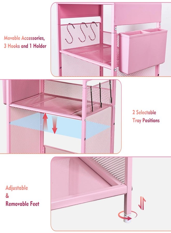 Gugsey Pink Nightstand, End Table with Hooks and Holder, Kids Nightstand for Bedroom, Toddler Bedside Table, Small Desk for Girls, Coffee Table for Small Space, Living Room, Dorm, Office (Pink) - Image 2