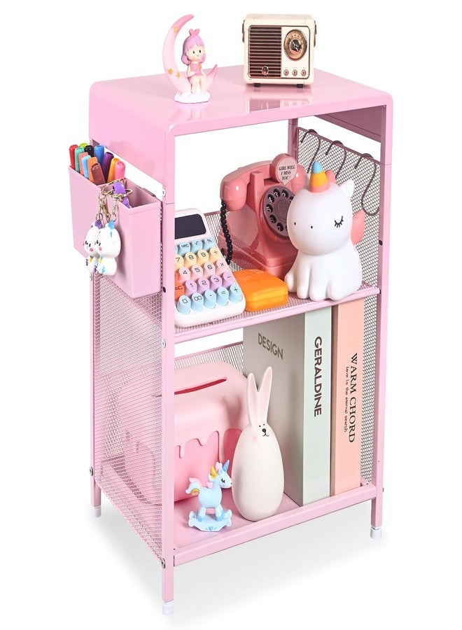Gugsey Pink Nightstand, End Table with Hooks and Holder, Kids Nightstand for Bedroom, Toddler Bedside Table, Small Desk for Girls, Coffee Table for Small Space, Living Room, Dorm, Office (Pink) - Image 1
