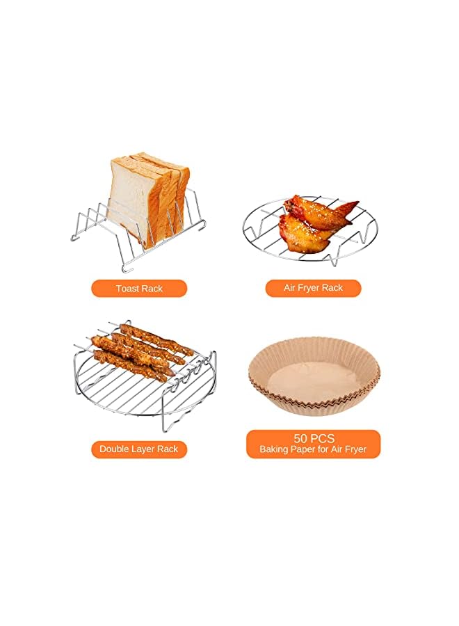 PROMASS إكسسوارات المقلاة الهوائية مقاس 4.5-5.2 لتر، مجموعة إكسسوارات المقلاة الهوائية من 13 قطعة، بطانات سلة المقلاة الهوائية، صينية المقلاة الهوائية، حامل معدني من ورق البرشمان للبيتزا/المقلاة/الشواء، متوافقة مع Philips/Pigeon/Inalsa 4.5-5.2 لتر - Image 4