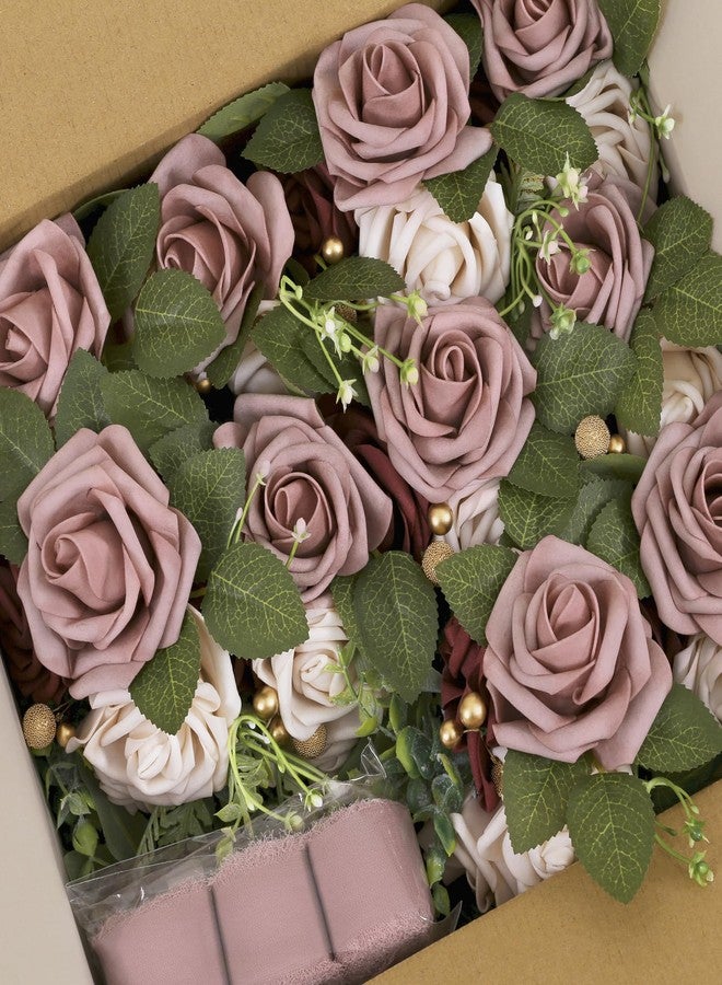 DORIS HOME Wedding Aisle Decorations Mauve Pew Flowers Set of 10 for Wedding Ceremony Party Chair Decor with Artificial Flowers Eucalyptus and Ribbons - Image 5