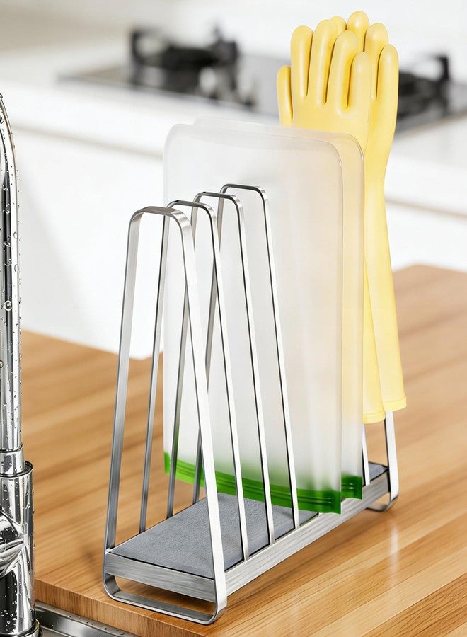 AIDILI Plastic Bag Drying Rack - 9-Slot Reusable Bag Drying Rack with Diatomite Base for Freezer Bags, Snack Bags, Cutting Boards, Lids and Dishes(Silver) - Image 1