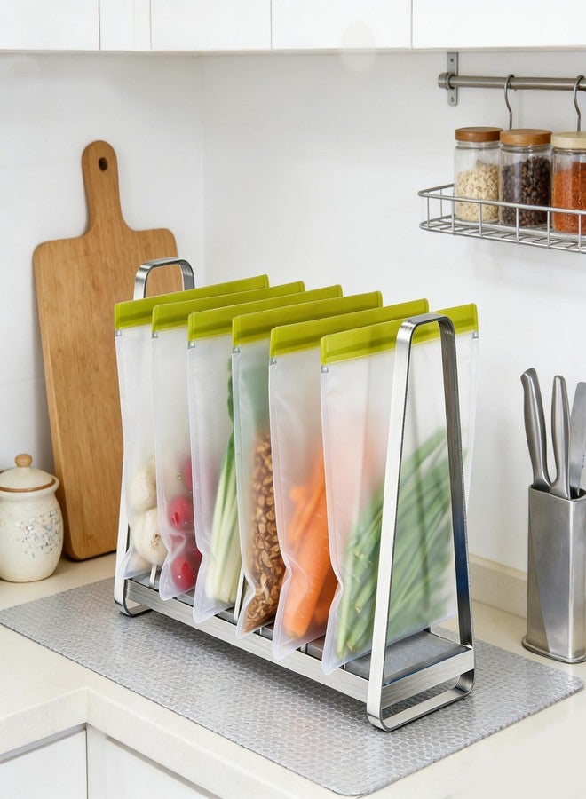 AIDILI Plastic Bag Drying Rack - 9-Slot Reusable Bag Drying Rack with Diatomite Base for Freezer Bags, Snack Bags, Cutting Boards, Lids and Dishes(Silver) - Image 4