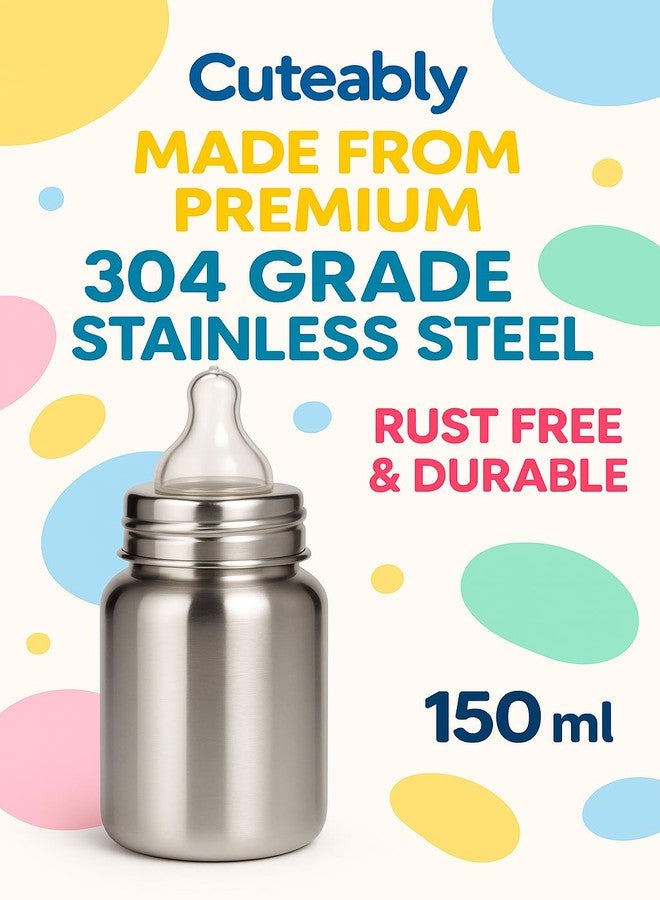 CUTEABLY 304 Grade Baby Steel Bottle | 150ml 200ml 300ml Sizes | Safe, Durable & Rust-Free Bottle for Infants (150 ML) - Image 3