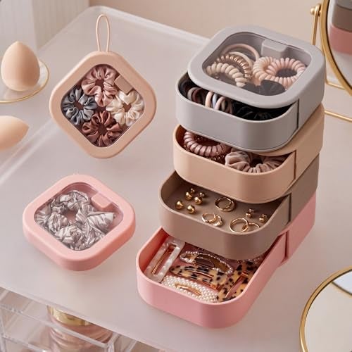 Kathfly 4 Pcs Hair Tie Organizer Portable Hair Accessories Organizer Travel Case Stackable Hairs Tie Holder Bobby Pin Holder for Jewelry Cotton Swabs Clips and AccessoriesMulticolor - Image 1
