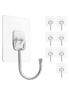 8 Pcs  Large Adhesive Hooks, Waterproof and Rustproof Wall Hooks for Hanging Heavy Duty, Stainless Steel Towel and Coats Hooks to Use Inside Kitchen, Bathroom, Home and Office