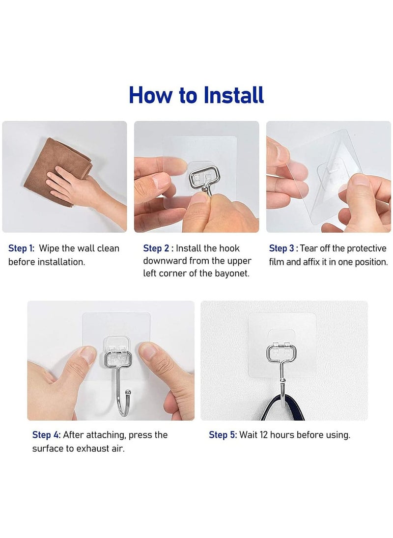 Excefore - 8 Pcs  Large Adhesive Hooks, Waterproof and Rustproof Wall Hooks for Hanging Heavy Duty, Stainless Steel Towel and Coats Hooks to Use Inside Kitchen, Bathroom, Home and Office - Image 1