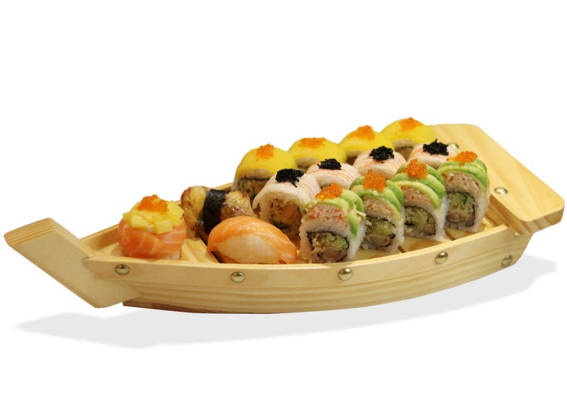 Kichgather 165 Wooden Sushi Serving Tray Boat Plate for Restaurant or Home