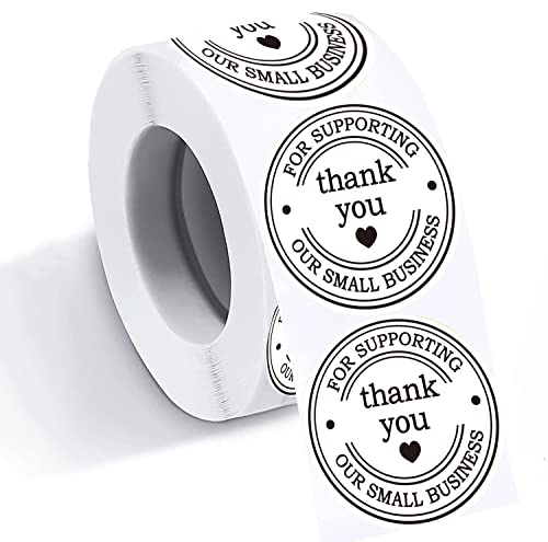 Well Tile 1.5" Round Thank You Stickers - Printed Thank You for Supporting Our Small Business Stickers with Hearts - 500 Thank You Labels Per Roll - Image 1