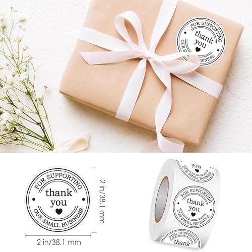 Well Tile 1.5" Round Thank You Stickers - Printed Thank You for Supporting Our Small Business Stickers with Hearts - 500 Thank You Labels Per Roll - Image 2