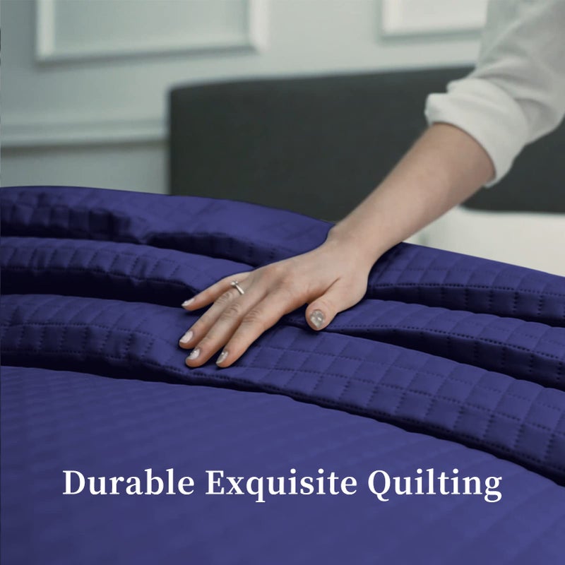 HollyHOME Luxury Checkered Super Soft Solid Single Pinsonic Quilted Bed Quilt Bedspread Bed Cover 86"x96", Blue, Full/Queen - Image 4