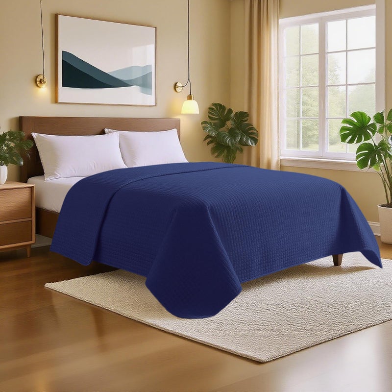 HollyHOME Luxury Checkered Super Soft Solid Single Pinsonic Quilted Bed Quilt Bedspread Bed Cover 86"x96", Blue, Full/Queen - Image 2