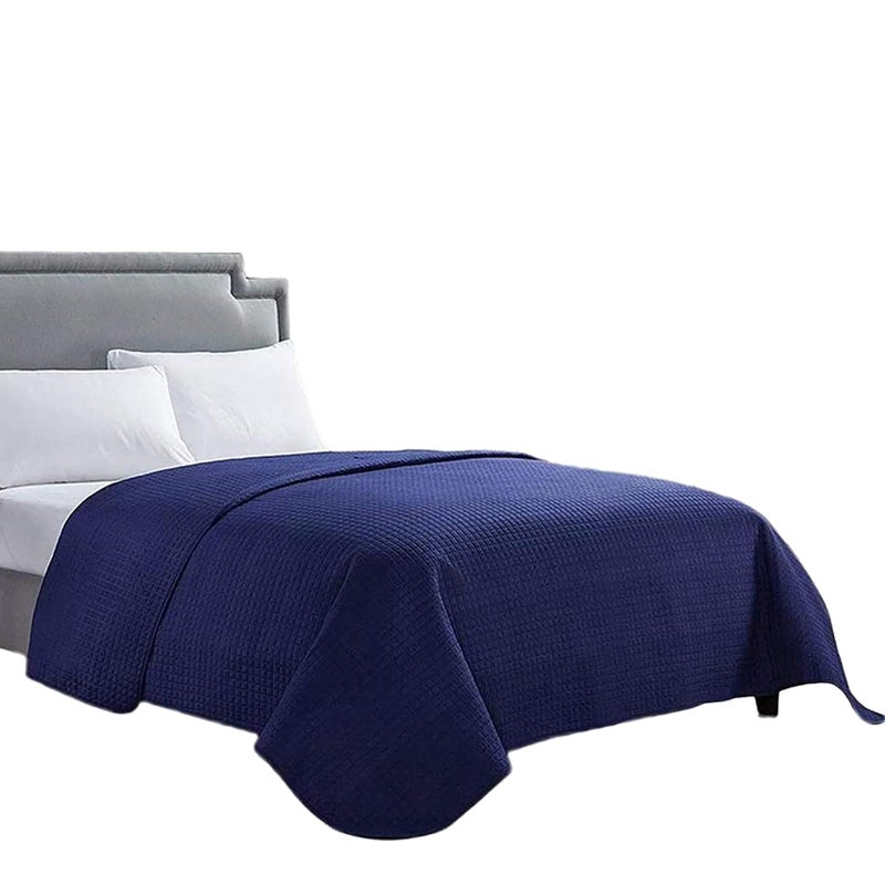 HollyHOME Luxury Checkered Super Soft Solid Single Pinsonic Quilted Bed Quilt Bedspread Bed Cover 86"x96", Blue, Full/Queen - Image 1