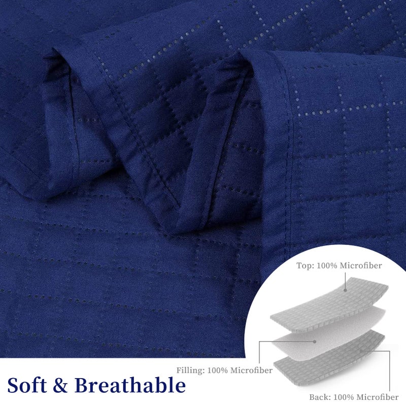 HollyHOME Luxury Checkered Super Soft Solid Single Pinsonic Quilted Bed Quilt Bedspread Bed Cover 86"x96", Blue, Full/Queen - Image 3