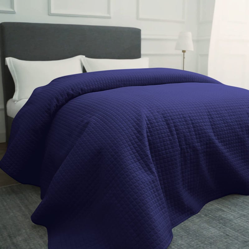 HollyHOME Luxury Checkered Super Soft Solid Single Pinsonic Quilted Bed Quilt Bedspread Bed Cover 86"x96", Blue, Full/Queen - Image 5