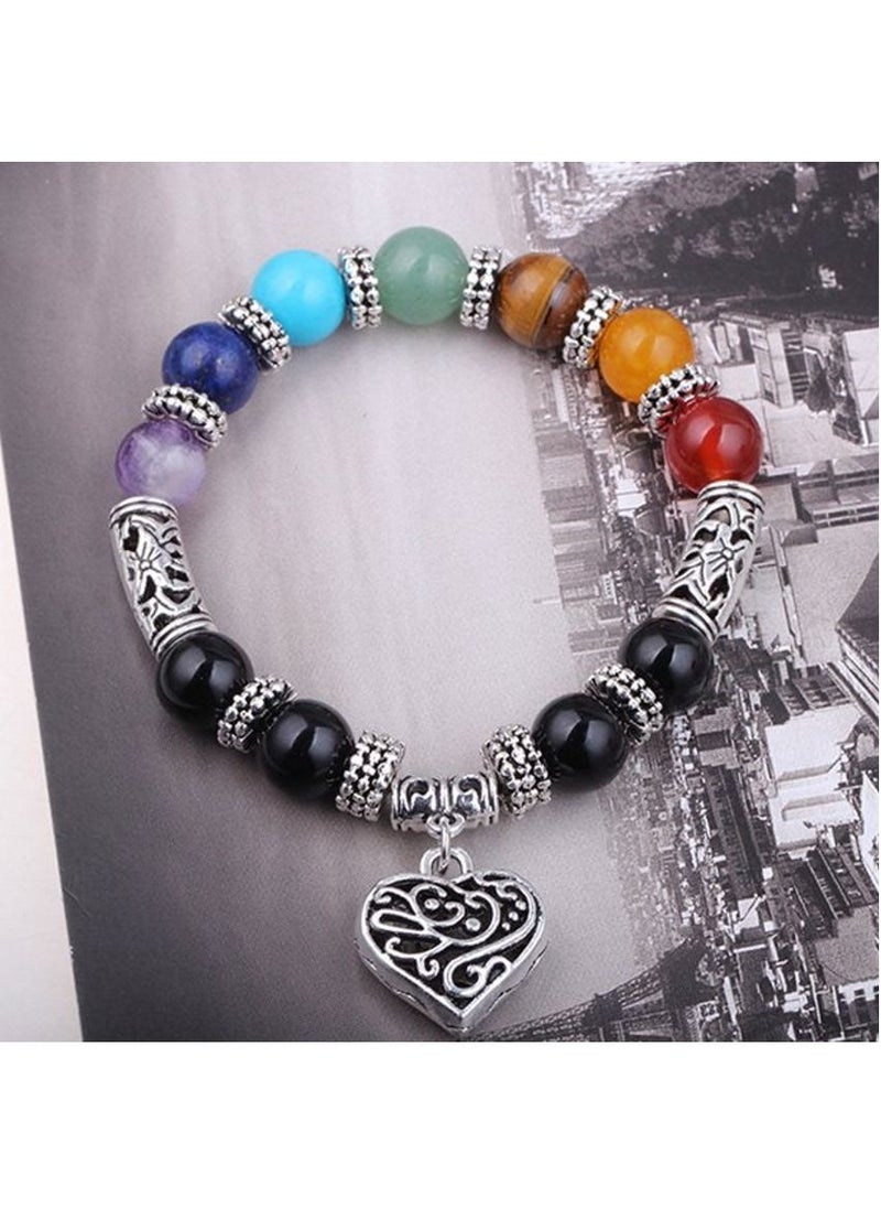 Men Women 7 Chakra Bracelets Colors Mixed Agate Stones Yoga Heart Bracelet Lucky Bracelets