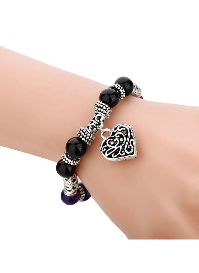 Men Women 7 Chakra Bracelets Colors Mixed Agate Stones Yoga Heart Bracelet Lucky Bracelets