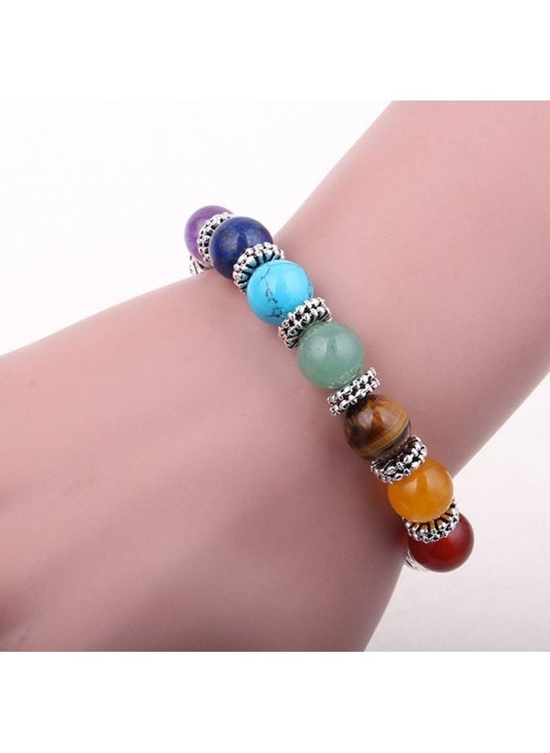 Men Women 7 Chakra Bracelets Colors Mixed Agate Stones Yoga Heart Bracelet Lucky Bracelets