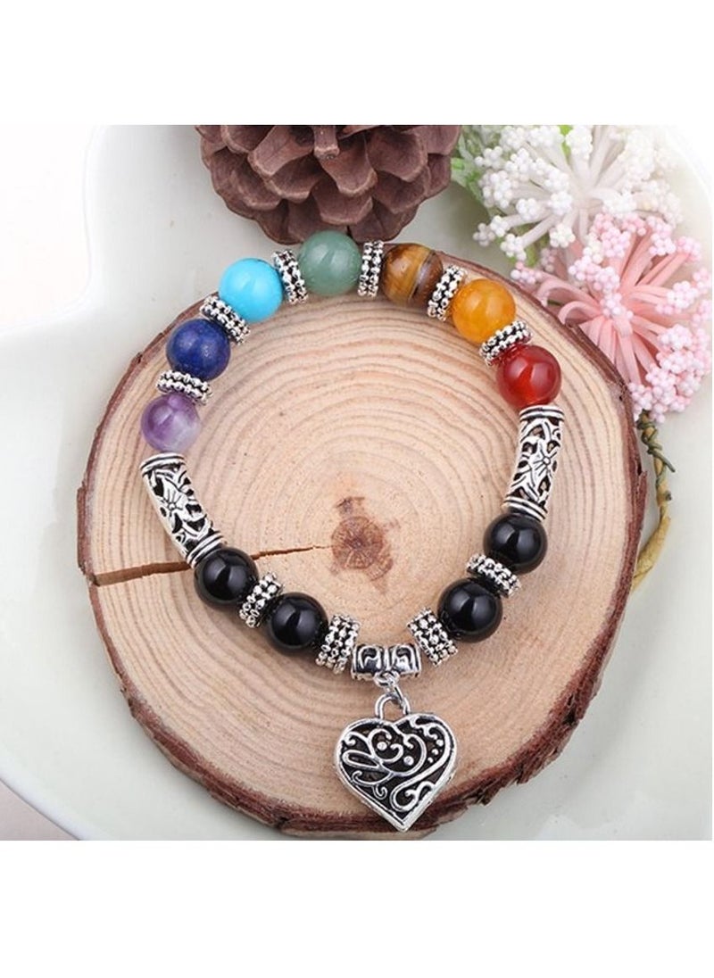 Men Women 7 Chakra Bracelets Colors Mixed Agate Stones Yoga Heart Bracelet Lucky Bracelets
