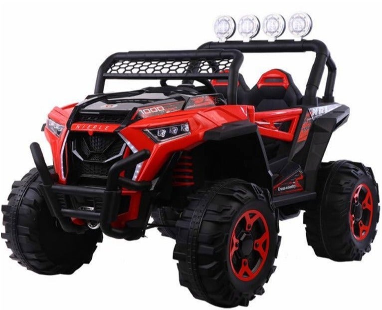 سيارة جيب كهربائية 4x4 للأطفال بتصميم الطرق الوعرة مع أضواء LED ونظام تعليق، أحمر/أسود
