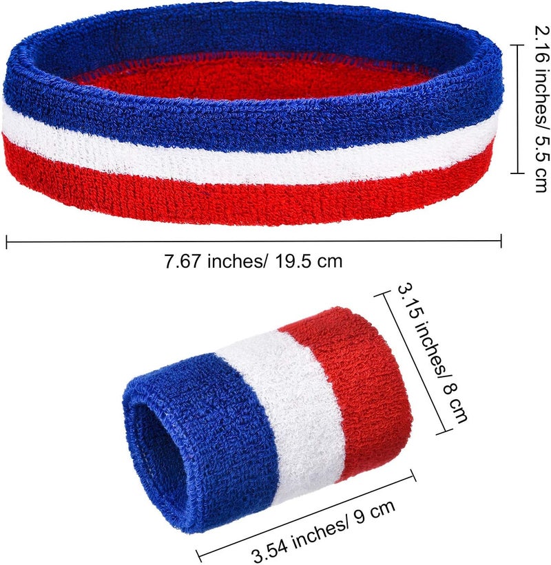 Bememo 6 Pcs Neon Sweatbands Set for Men Women 80s Tennis Striped Headband Sports Wristband Set Costumes Glow Cosplay Party - Image 4