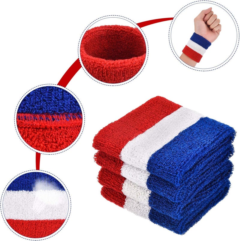Bememo 6 Pcs Neon Sweatbands Set for Men Women 80s Tennis Striped Headband Sports Wristband Set Costumes Glow Cosplay Party - Image 2