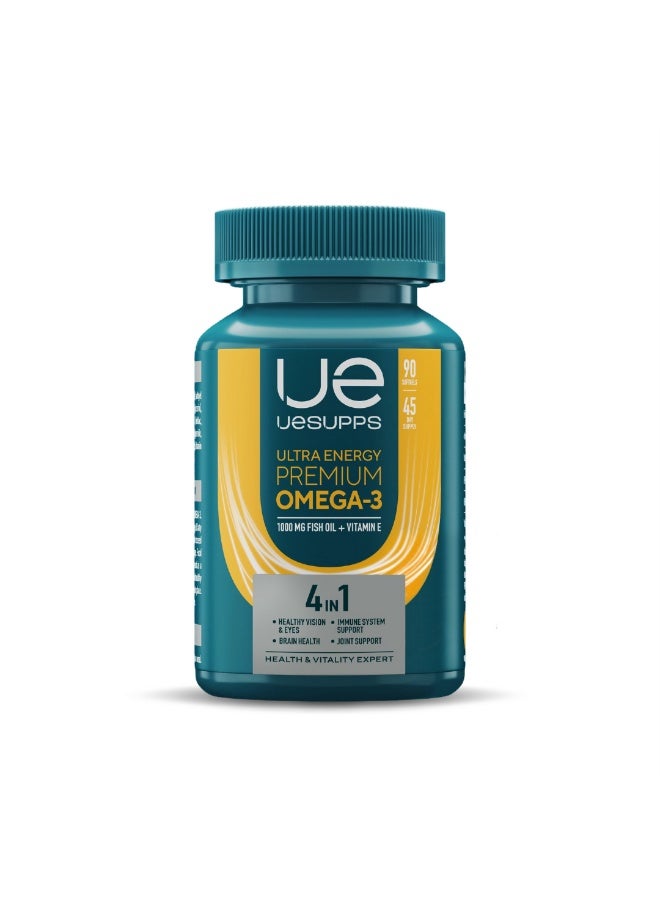 UESUPPS مكمل أوميغا 3 من UESUPPS | زيت سمك فاخر مع EPA و DHA من السلمون والماكريل والسردين | مع فيتامين E | صيغة طاقة فائقة | 90 كبسولة لينة - Image 1