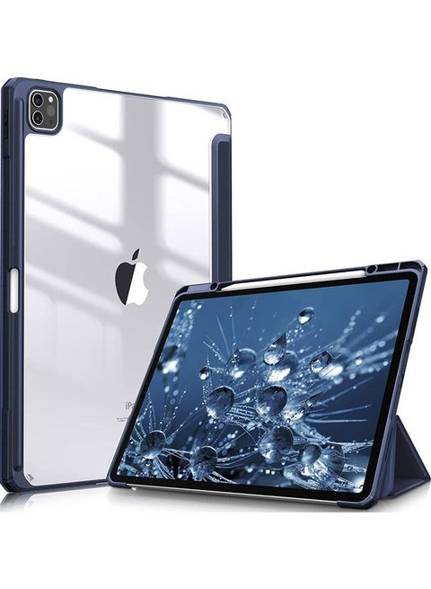 Protective Case Cover For Apple iPad Pro 12.9 inch (2021/2020) Generation with Pencil Holder, [Support Apple Pencil Charging and Touch ID], Clear Transparent Case with Auto Wake/Sleep,Blue
