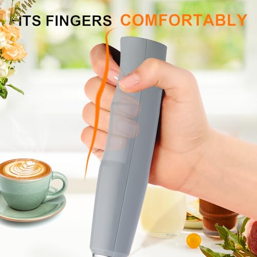YUSWKO Handheld Milk Frother for Coffee, Rechargeable Drink Mixer with 3 Heads 3 Speeds Electric Whisk Coffee Frother For Latte, Cappuccino, Hot Chocolate, Egg - Cement Gray - Image 5