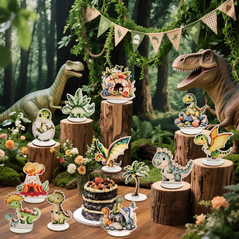 PAMBO Dinosaur Birthday Party Table Decorations - 12-Piece Wooden Dino Centerpieces Kit | Cute Jurassic Theme Party Supplies | Roaring Fun Dinosaur Baby Shower Decor - Image 4