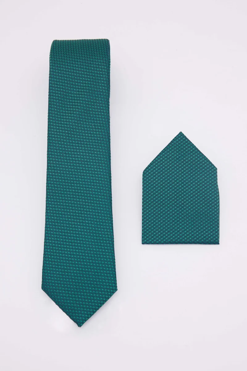 تودورس Classic Patterned Green Tie with Pocket Handkerchief