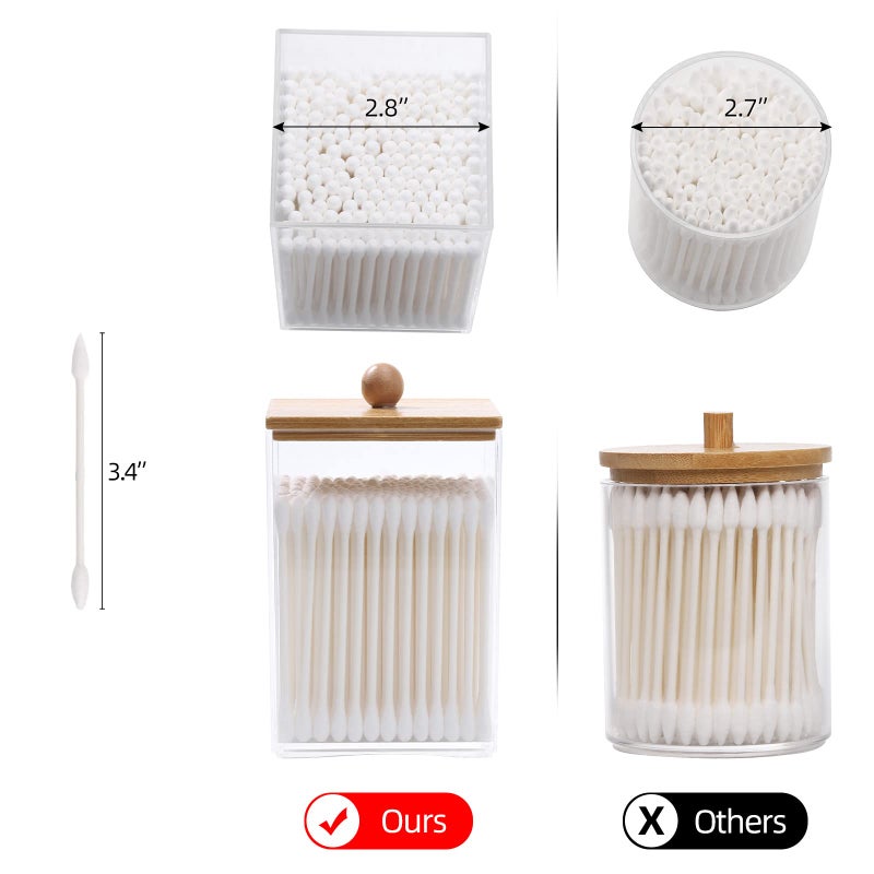 Tbestmax 3 Pack Square Qtip Holder - 12 oz Bathroom Organizers and Storage Containers, Plastic Apothecary Jars with Bamboo Lids for Cotton Ball, Cotton Swab, Floss - Image 3