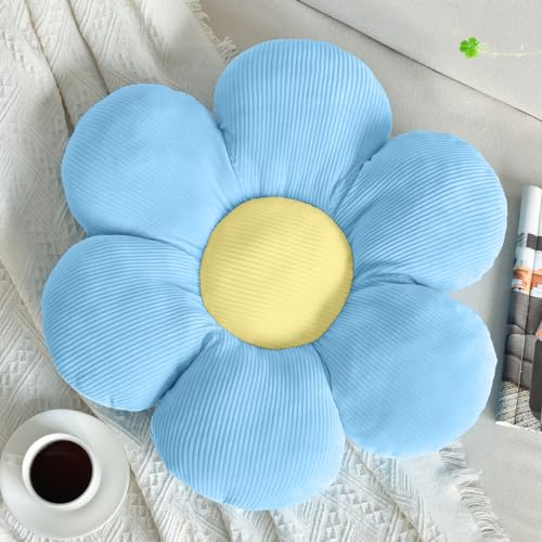Vdoioe Flower Shaped Throw Pillow - Blue Flower Plush Throw Pillow for Floor Seating Cushions - Image 1