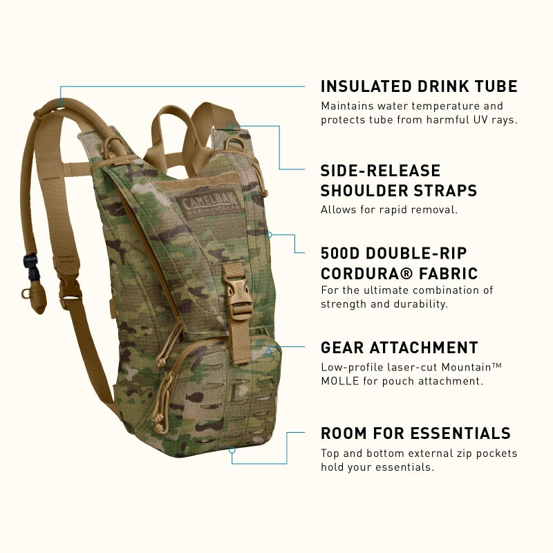 CamelBak Ambush Tactical Hydration Backpack with 100oz/3L Mil Spec Crux Reservoir Bladder - MOLLE, Multicam - Image 2