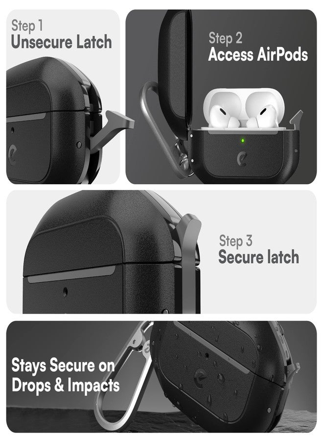 Keybudz for AirPods Pro 2 Case with Lock - Fully Waterproof AirPods Pro 2nd Generation Case Cover - Keychain, Rugged Tough Protection, Hard Shell and Carabiner for USB-C/Lightning (Carbon Black) - Image 3
