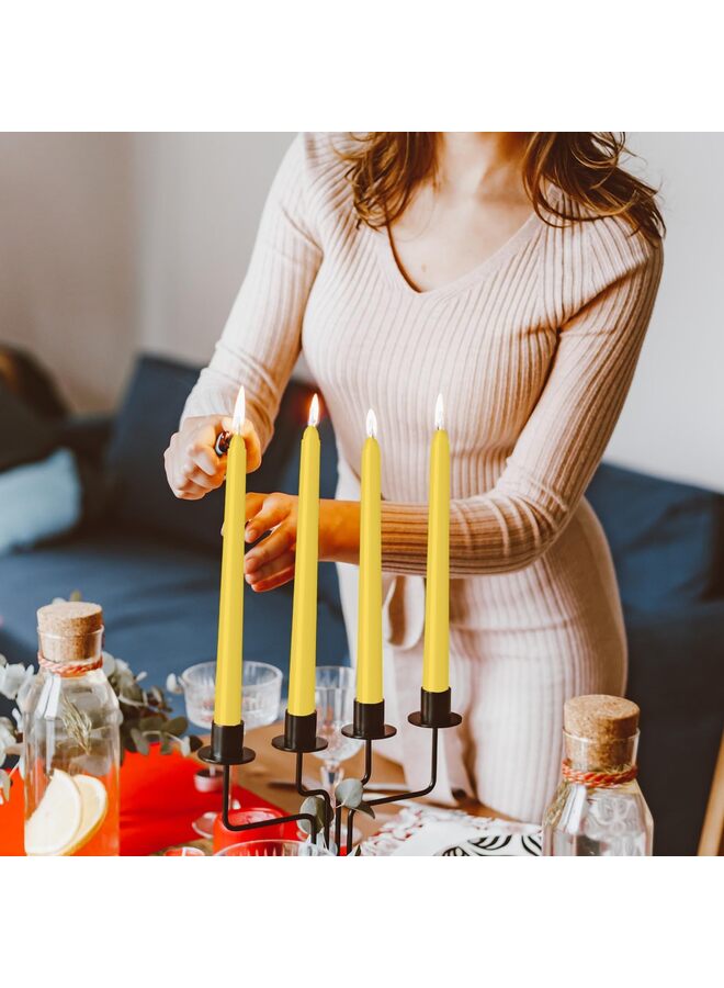يُسلِّم 4 قطع من حوامل الشموع المخروطية، مصنوعة يدوياً، بطول 10 بوصات، بدون دخان، مناسبة للمنزل، وحفلات الزفاف، وأعياد الميلاد، وديكور المنزل (أصفر) - Image 5