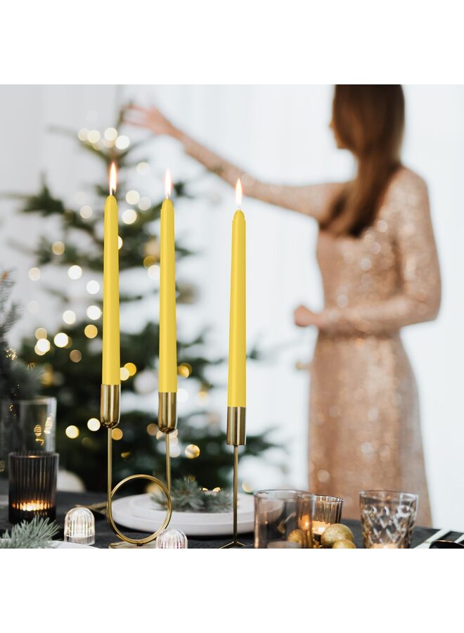 يُسلِّم 4 قطع من حوامل الشموع المخروطية، مصنوعة يدوياً، بطول 10 بوصات، بدون دخان، مناسبة للمنزل، وحفلات الزفاف، وأعياد الميلاد، وديكور المنزل (أصفر) - Image 4