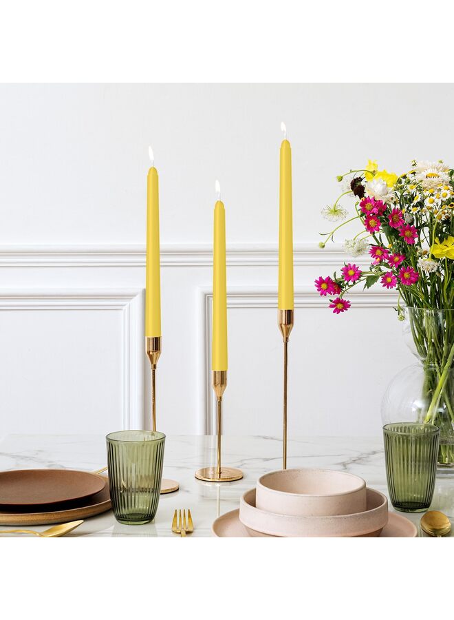 يُسلِّم 4 قطع من حوامل الشموع المخروطية، مصنوعة يدوياً، بطول 10 بوصات، بدون دخان، مناسبة للمنزل، وحفلات الزفاف، وأعياد الميلاد، وديكور المنزل (أصفر) - Image 3