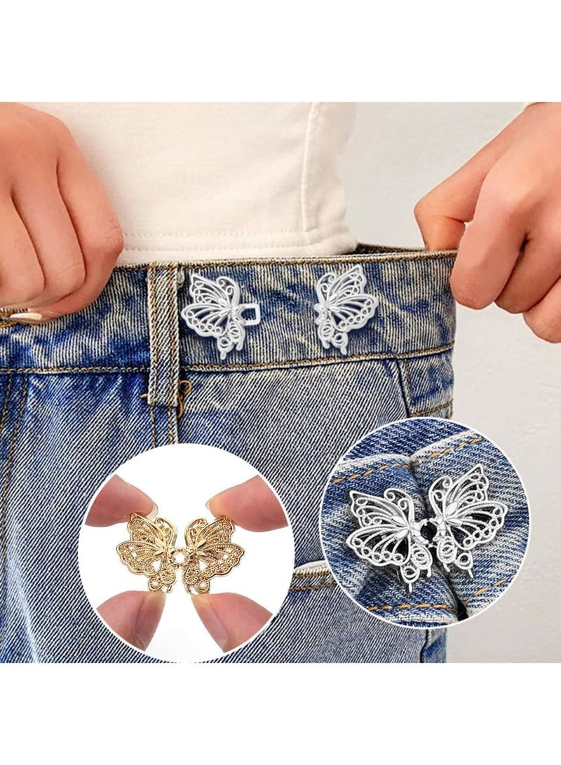 SOLARAE Adjustable Jeans Butterfly Buttons, 12 Pairs Butterfly Pants Button Jean Buttons, No Sewing Detachable, Waist Body Fit Tighten Buckles, Nail-Free Tightener Pant Button Waist, gold and silver - Image 4