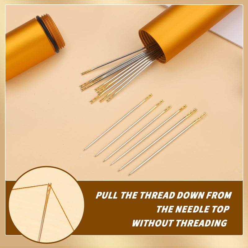 GarfxG 15 Pieces Self Threading Needles Easy Threading Steel Needles for Hand Sewing Needles with A Metal Tube for Storing Stainless Steel Handmade Sewing Embroidery Needle Accessories - Image 5