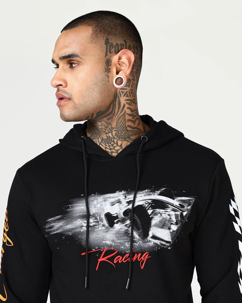 بيواكوف هودي رجالي مطبوع برسومات توربو أسود فحمي