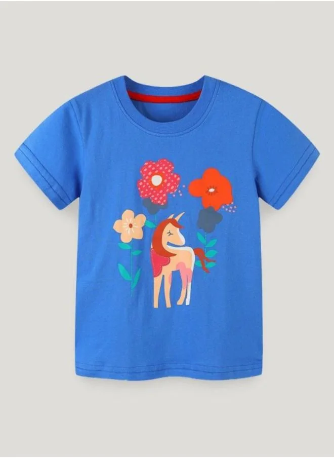 YUNIQEE Blue Printed Short Sleeve Crew Neck T-Shirt